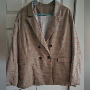 SHEIN Plaid Blazer in Brown and Tan